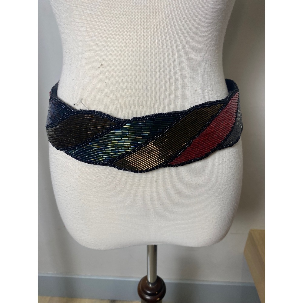 Vintage 90's Morgan Taylor Beaded Waist Belt Multicolor Velcro colorful